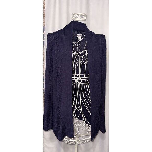 GREAT CONDITION WOMEN Chicos Knit lightweight Cardigan Sweater Blue  long Sleeve - Picture 1 of 6
